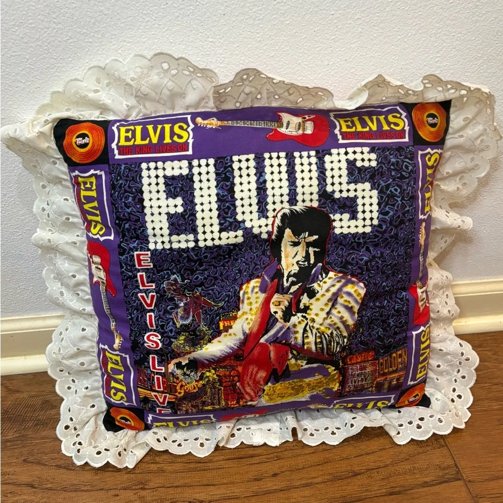 Vintage Elvis Presley Decorative Pillow Lace Ruffle Trim Double sided Handmade